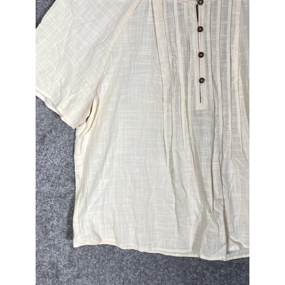 Falls Creek Short Sleeve Woven Pintuck Ruffle Pleated Top Womens Size Medium NWT - Picture 9 of 15